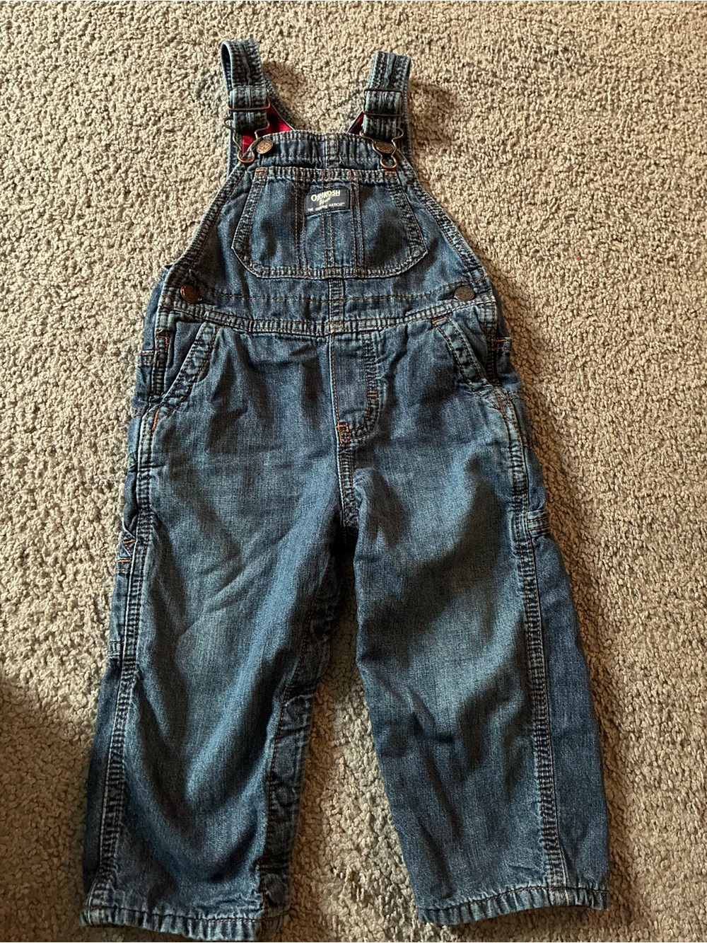 OshKosh B'gosh Denim Overalls with Red Plaid Lining